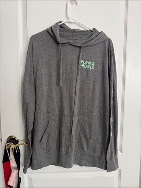 Playa Bowls Gray Long Sleeve Tee Hoodie with Mint Logo